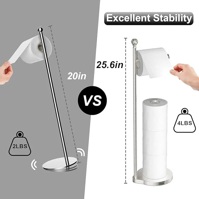 Toilet Paper Holder for Bathroom, Heavy Weighted Metal Free Standing Toilet Paper Storage with Crystal Ball, Toilet Paper Stand for Bathroom Accessories, Brushed Nickel [Holds MEGA Rolls] - ModernBath