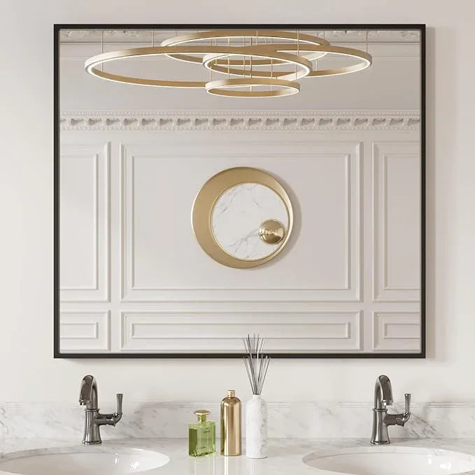 LOAAO 40"X36" Black Rectangle Bathroom Mirror Wall, Matte Black Aluminum Alloy Frame, Tempered Glass, Hangs Vertically or Horizontally, Easy to Install - ModernBath