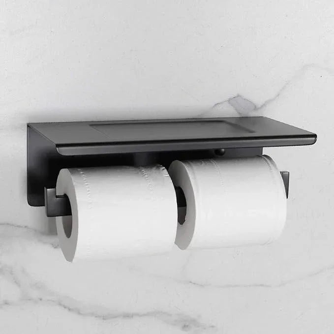 Matte Black Toilet Paper Holder - Toilet Paper Double Roll Holder with Shelf Wall Mounted for Bathroom, Stainless Steel - ModernBath