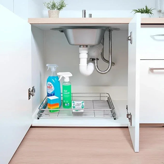 Cabinet Pull Out Shelves (14" W x 21" D), Heavy-Duty Pull Out Shelves for Kitchen Cabinets, Chrome-Plated Steel Slide Out Shelf - ModernBath
