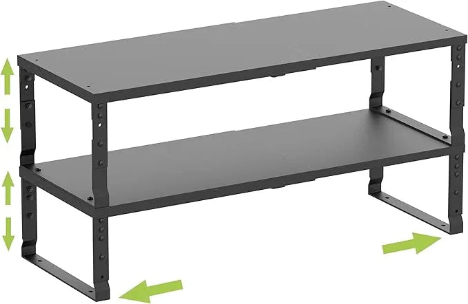 Expandable Cabinet Shelf Organizer Storage Spice Rack Shelves for Kitchen Stackable Adjustable Pantry Cupboard Bathroom Countertop Desktop(2Packs/Black/Large) - ModernBath