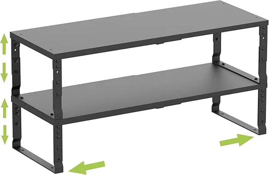 Expandable Cabinet Shelf Organizer Storage Spice Rack Shelves for Kitchen Stackable Adjustable Pantry Cupboard Bathroom Countertop Desktop(2Packs/Black/Large) - ModernBath