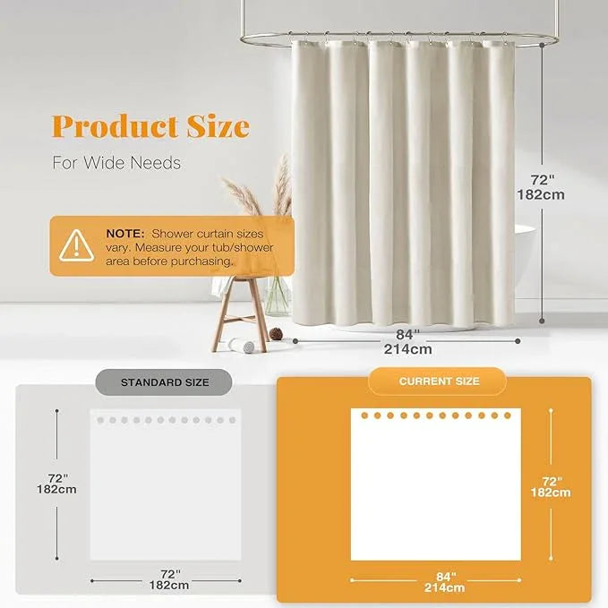 BTTN 84 Inch Wide Shower Curtain - W84xH72 Linen Textured Heavy Duty Fabric Shower Curtain Set with 14 Plastic Hooks, Large Hotel Simple Waterproof Polyester Bath Curtains for Bathroom - Light Cream - ModernBath