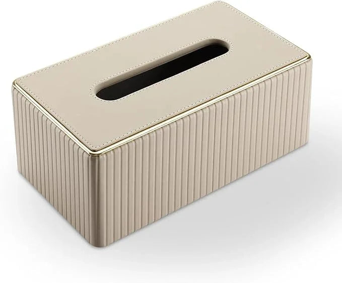 KINGFOM Rectangular Tissue Box Cover, PU Leather Tissue Box Holder with Magnetic Bottom, Napkin & Facial Tissue Holder Dispenser Decorative Box Cover for 120-count (3-Ply) 160-count (2-Ply) Beige - ModernBath