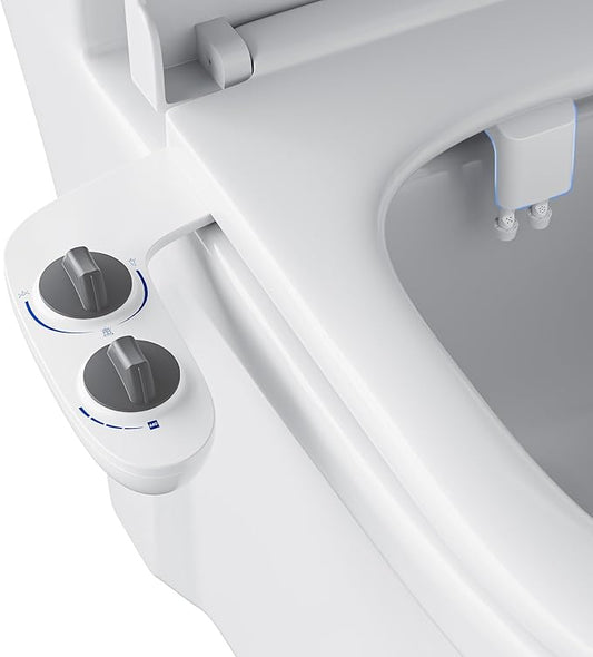 Bidet Attachment for Toilet, Toilet Bidet with Dual Self-Cleaning Nozzles, Rear and Feminine Wash, Adjustable Spray Pressure, Easy Installation, Hygienic Bathroom Accessory, Grey