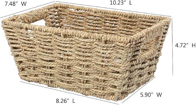 Small Seagrass Storage Basket, Natural Rectangular Decorative Home Organizer Bins with Both-side Handles for Farmhouse, Bathroom, Bedroom. - ModernBath