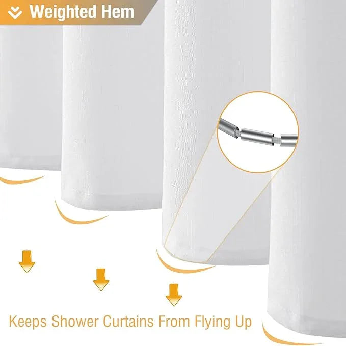 BTTN White Fabric Shower Curtain - Linen Textured Heavy Duty Waterproof Cloth Shower Curtain Set with 12 Plastic Hooks, Hotel Luxury Weighted Polyester Decorative Bath Curtains for Bathroom - 72"x72" - ModernBath