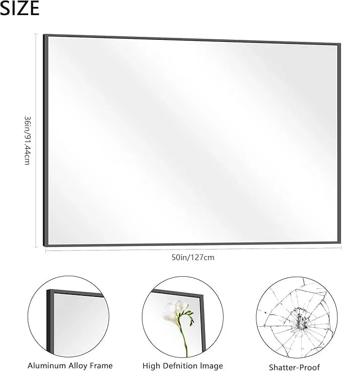 COFENY 36x50inch Bathroom Mirror, Black Rectangle Mirrors with Thin Metal Frame, Large Rectangular Wall Mirror for Bathroom, Living Roomm, Hair Salon, Big Farmehouse Mirror Hang Horizontal/Vertical - ModernBath