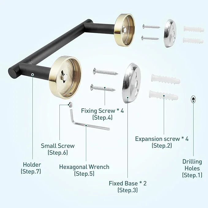 Toilet Paper Holder Matte Black and Gold, Metal Bathroom Rotating Paper Roll on Wall Mounted with Lock, SUS 304 Stainless Steel Mix Color Toilet TP Large Mega Roll Holder Classic - ModernBath