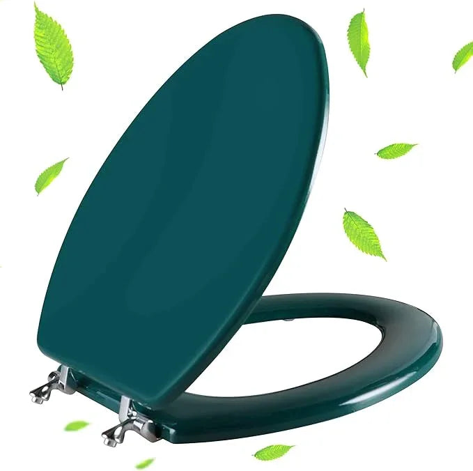 Dark Green Elongated Toilet Seat Natural Wood Toilet Seat with Zinc Alloy Hinges, Easy to Install also Easy to Clean, Scratch Resistant Toilet Seat by Angol Shiold (Elongated, Dark Green) - ModernBath