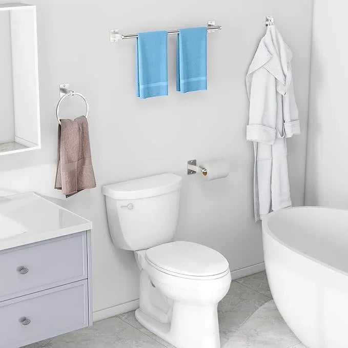 Brushed Nickel Bathroom Accessories Set, 10 Pieces Bathroom Hardware Set, 24 inch Towel Bar, Towel Racks for Bathroom, Robe Towel Hooks, Toilet Paper Holder Wall Mounted - ModernBath