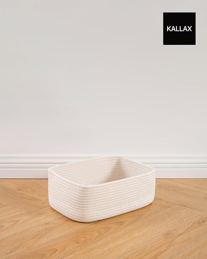 Small Woven Basket, 13.5 x 9.5 x 5 Inches, Storage Basket for Organizing, Cute Small Rope Shelf Closet Cube Storage Bins Baskets for Shelves, Dog Toy Gift Baskets Empty, 3 Packs, Off White - ModernBath
