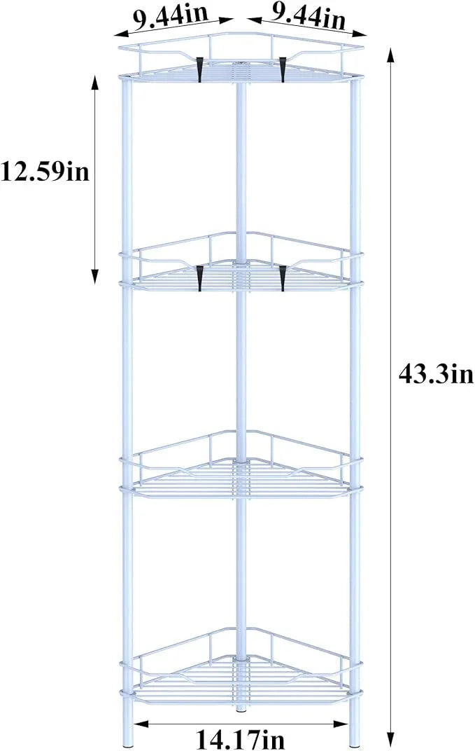 4 Tier Floor Standing Corner Shower Caddy Organizer Shelf with Hooks, Bathroom Shelves Stand Rack, Blue - ModernBath