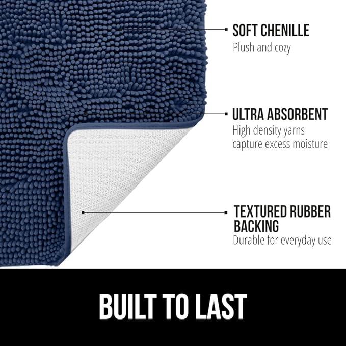 GORILLA GRIP Bathroom Rug Sets, Soft Chenille 2 Piece Area Rugs Set, Toilet Base Mat and 30x20 Carpet, Absorbent Microfiber Washable Mats Dry Quickly, Home Décor and Bath Room Accessories, Navy Blue - ModernBath