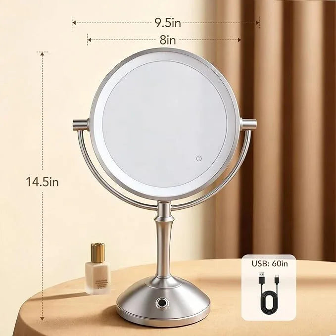 PJE Vanity Mirror with Lights,360 Mirror Magnifying Mirror with Light 10X,3 Light Settings Rechargeable Makeup Mirror,Dimmable Touch Control Tabletop Makeup Mirrors with Lights for Home,Hotel & Salon - ModernBath