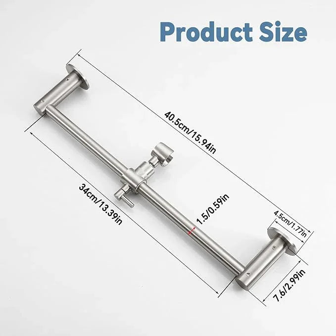 Shower Slide Bar Adjustable Handheld Shower Head Holder Wall Mount - 15inch All-Metal Shower Head Slide Bar Compatible with Bathroom Drill Free Glue Installation - Brushed - ModernBath