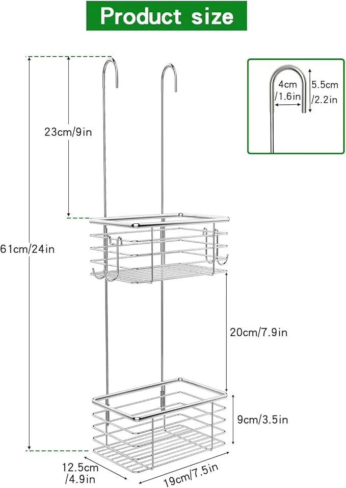 QIHS 2-Tier shower caddy hanging,shower rack,small hanging bathroom organizer,bathroom door organizer,shower caddy over shower head - ModernBath