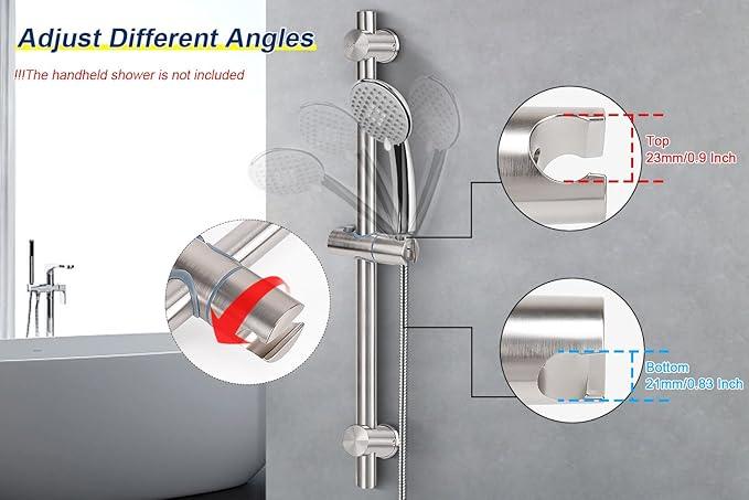 NearMoon Slide Bar with Height/Angle Adjustable Handheld Shower Holder, Bathroom SUS 304 Stainless Steel Head Holder for Bath (Screw Mounted, Brushed Nickel) - ModernBath