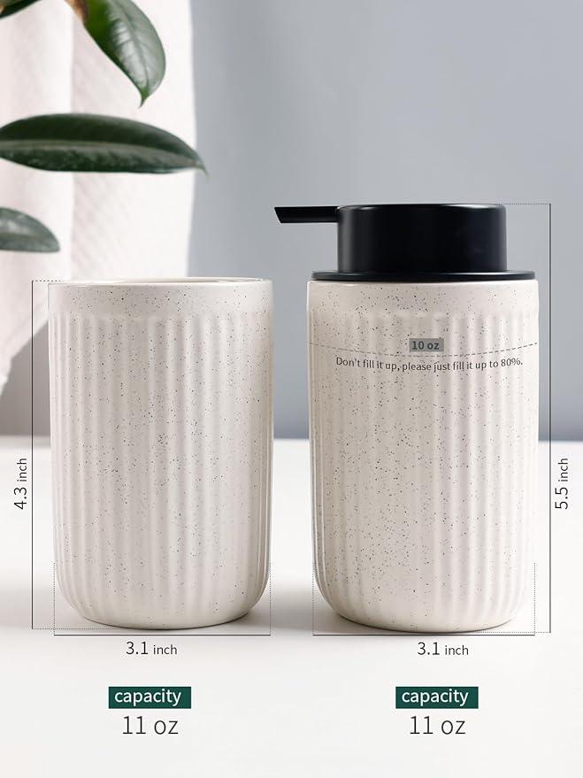 Bosilunlife Soap Dispenser and Toothbrush Holder Set - 11Oz Foam Soap Dispenser Pump Ceramic Bathroom Counter Soap Toothbrush Holder Set Beige Bathroom Accessories Set - ModernBath