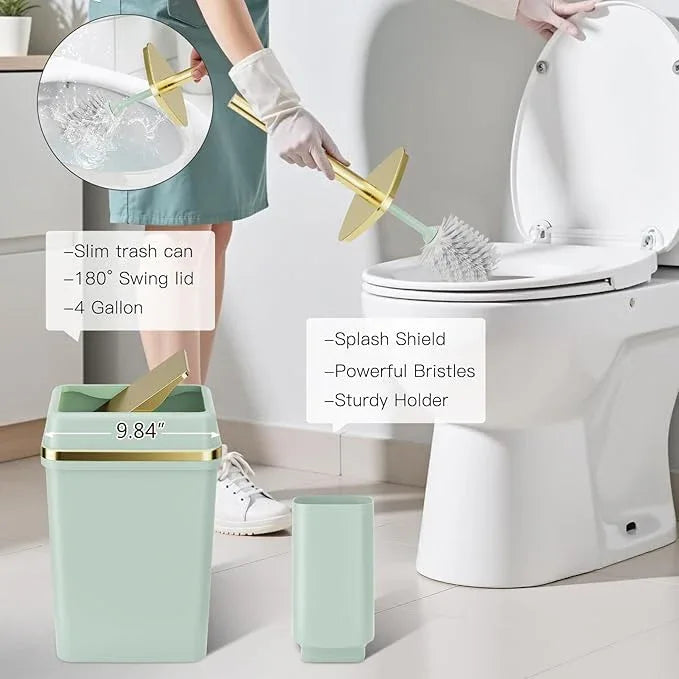9PCS Bathroom Accessory Set, Green Bathroom Set with Large-Capacity 4 Gallon Trash Can, Bathroom Accessories Set Complete, Toothbrush Holder, Soap Dispenser, Toilet Brush, Bathroom Decor - ModernBath