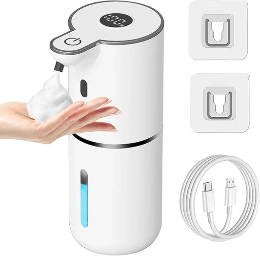 OHIFAST Automatic Foaming Soap Dispenser Touchless, USB Rechargeable Smart Hand Soap Dispenser, 6-Level Adjustable, 12.8oz/380mL Wall Mounted for Bathroom Kitchen Dish Soap-White - ModernBath