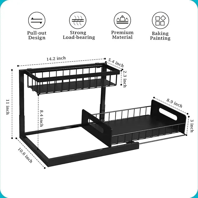 REALINN Under Sink Organizer, Pull Out Cabinet Storage 2 Tier Slide Out Sink Shelf, Kitchen Organizers and Storage, Black, 1 Pack - ModernBath