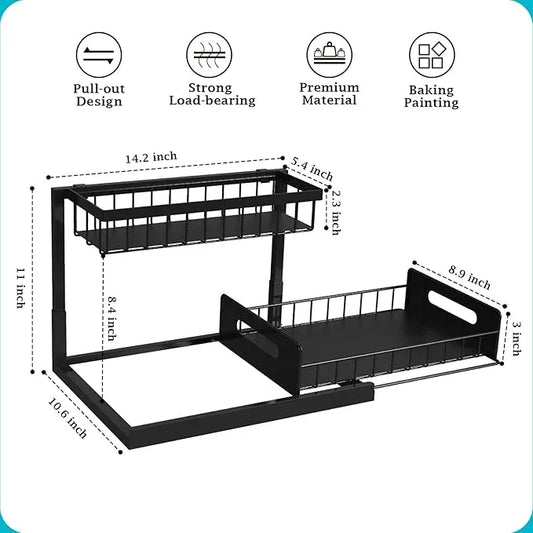 REALINN Under Sink Organizer, Pull Out Cabinet Storage 2 Tier Slide Out Sink Shelf, Kitchen Organizers and Storage, Black, 1 Pack - ModernBath