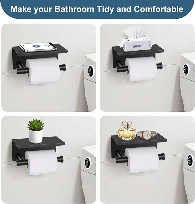 Matte Black Bathroom Hardware Set, 5 Pieces Black Towel Bar Bathroom Accessories Set, Upgraded Toilet Paper Holder with Shelf, 23.6 Inch Towel Rack Towel Holder for Bathroom Wall - ModernBath