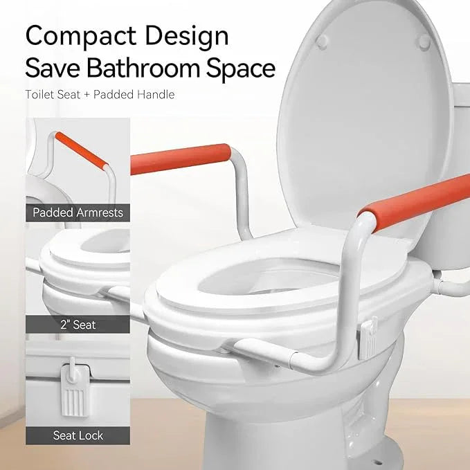 R&T Toilet Seat Riser 2" Raised Seat with Removable Padded Handles Fit for Elongated Toilets - ModernBath