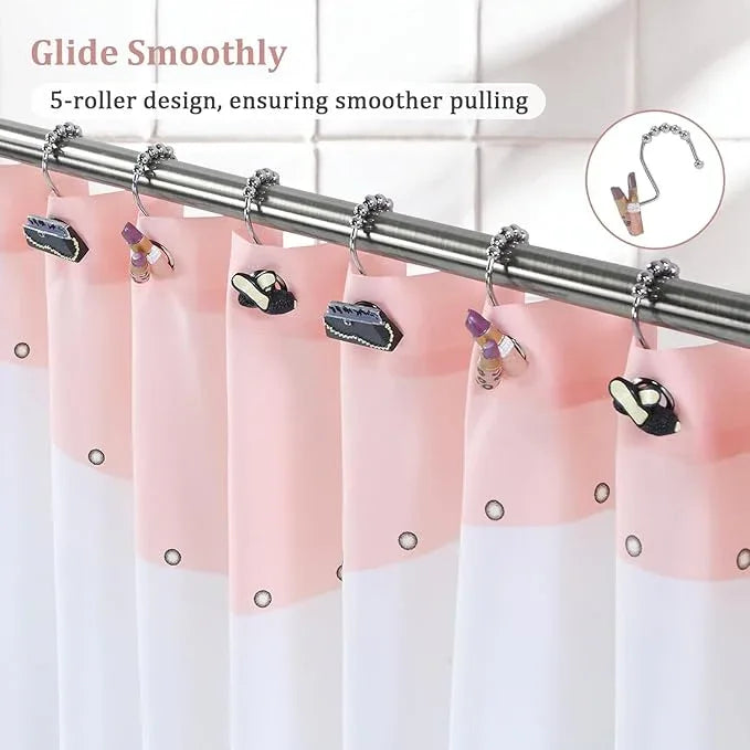 D DS CURTAIN Decorative Fashion Shower Hooks for Women, 12-Pack High-Heel Handbag Lipstick Design with Stainless Steel Rings, Rust-Proof for Bathroom Decor - ModernBath