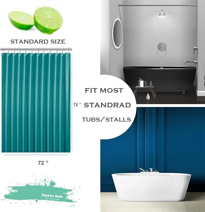 Eazzier Bath Teal Plastic Shower Curtain Or Liner, 72x72 Inch Lightweight Blue Green Coral Plastic Bathroom Shower Showroom Inner Curtain with Rustproof Metal Grommet Holes and Weighted Magnets - ModernBath
