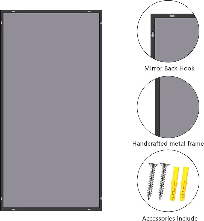 COFENY 48x24In Black Bathroom Mirror for Wall, Rectangle Mirrors with Metal Frame, Bathroom Rectangular Mirror Modern Wall Mirror for Bedroom Living Room, Entryway Hangs Horizontal or Vertical - ModernBath