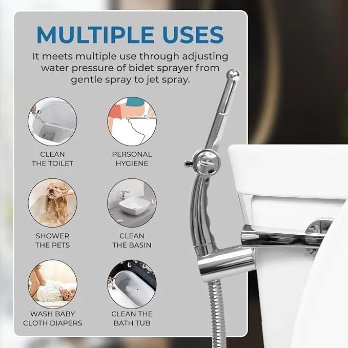 GenieBidet Sparkle Hand Held Bidet Sprayer - Includes Hybrid T Adapter & Stainless Steel Toilet Hose & Precision Knob/w Solid Brass Valve - ModernBath