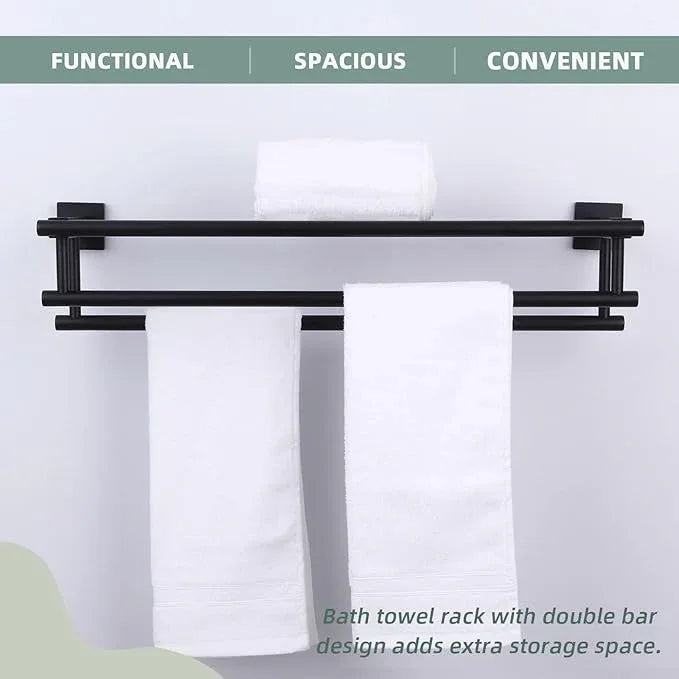 Bath Towel Shelf with 2 Towel Holders, Angle Simple Stainless Steel Bathroom Towel Rack with Towel Bars, Wall Mount Train Rack Matte Black 27.56 Inches - ModernBath