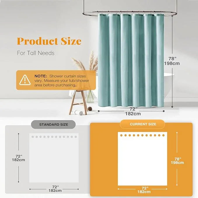 BTTN 78 Inch Long Shower Curtain - Linen Textured Thick Weighted Fabric Shower Curtain Set with 12 Plastic Hooks, Turquoise Tall Neutral Waterproof Polyester Shower Curtains for Bathroom, 72x78, Teal - ModernBath