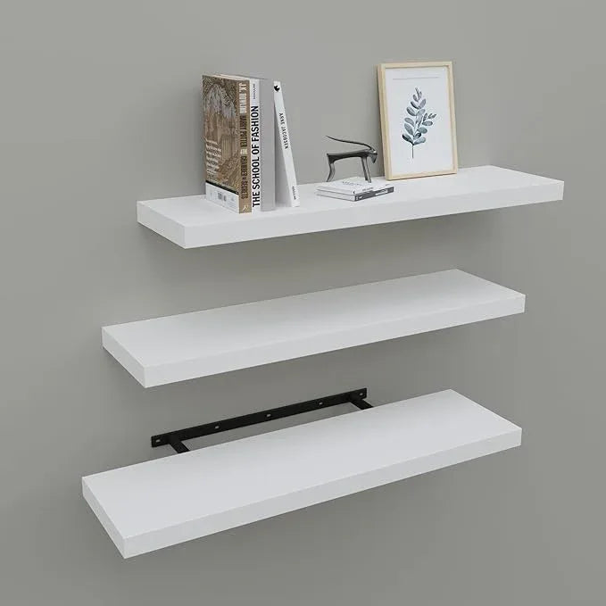 Floating Shelves for Wall Set of 3, 24" White Wall Shelves for Home Decor, Frame Display White Floating Shelf for Living Room, Bedroom, Bathroom, Kitchen - ModernBath