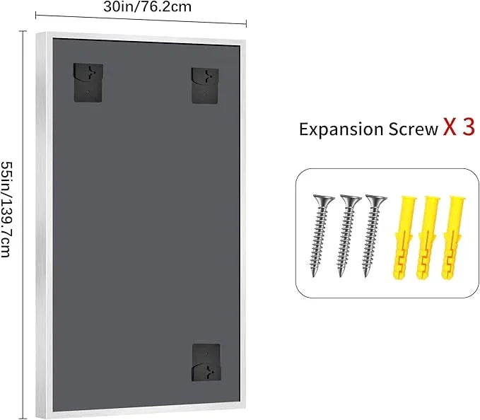 CIVENO 30x55 Silver Bathroom Mirror, Brushed Silver Rectangular Mirror for Wall, 0.6" Thickened Deep Frame Mirrors for Bathroom Sink, Shatterproof Tempered Glass, Antirust, Horizontally or Vertically - ModernBath