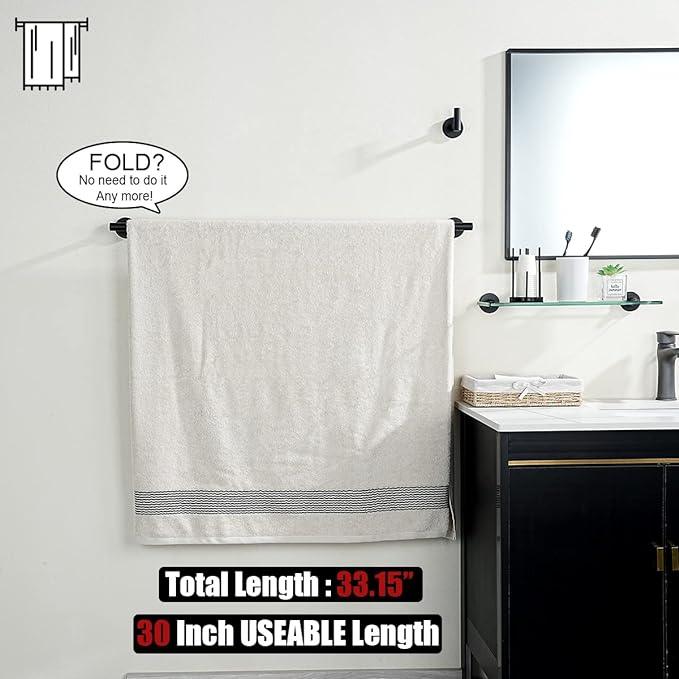 JQK Black Bath Towel Bar, 33 Inch 304 Stainless Steel Thicken 0.8mm Towel Rack Bathroom, Towel Holder Matte Black Wall Mount, Useable Length 30 Inch 2 Pack, TB110L30-PB-P2 - ModernBath