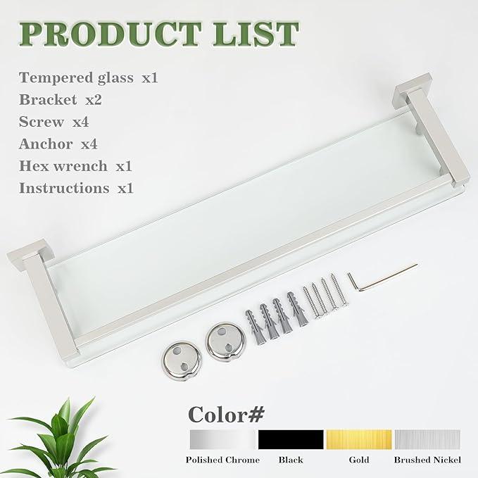 Alise Bathroom Shelves,Brushed Nickel Glass Shelf for Bathroom, Modern Floating Shelves,20 inch - ModernBath