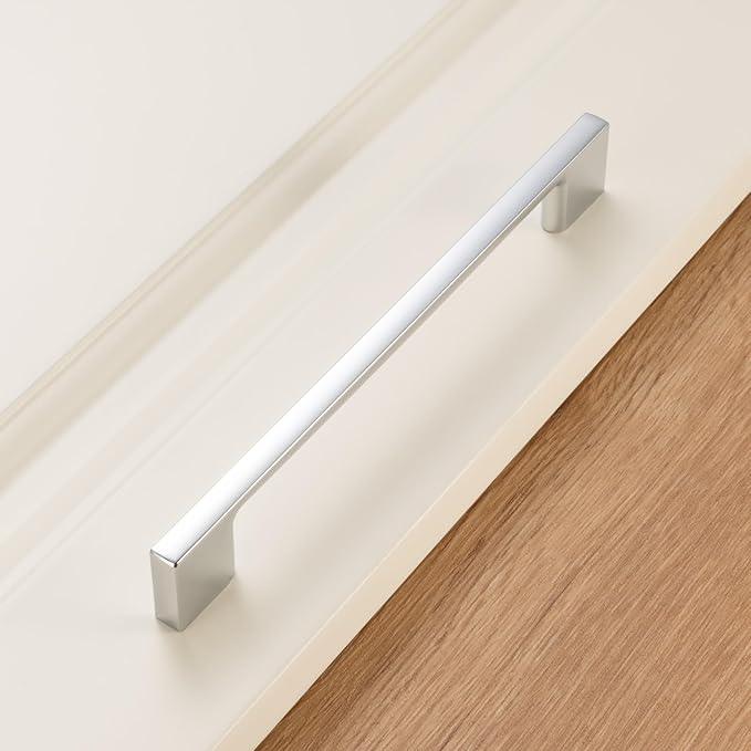 KOOFIZO 10 Pack 6-1/4 Inch Wide Foot Cabinet Bar Pulls - Polished Chrome Modern Solid Handles for Kitchen Cupboard Door, Bedroom Dresser Drawer, Bathroom Wardrobe Hardware - ModernBath
