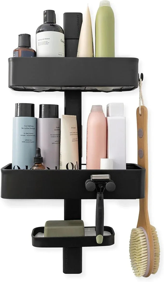 ShowerSMART Rust Resistant Hygienic Shower Caddy – Hanging Bathroom Organizer with Adjustable Shelves, Easy Clean Trays & Magnetic Hooks for DIY Remodels & Shower Niches - Black - ModernBath