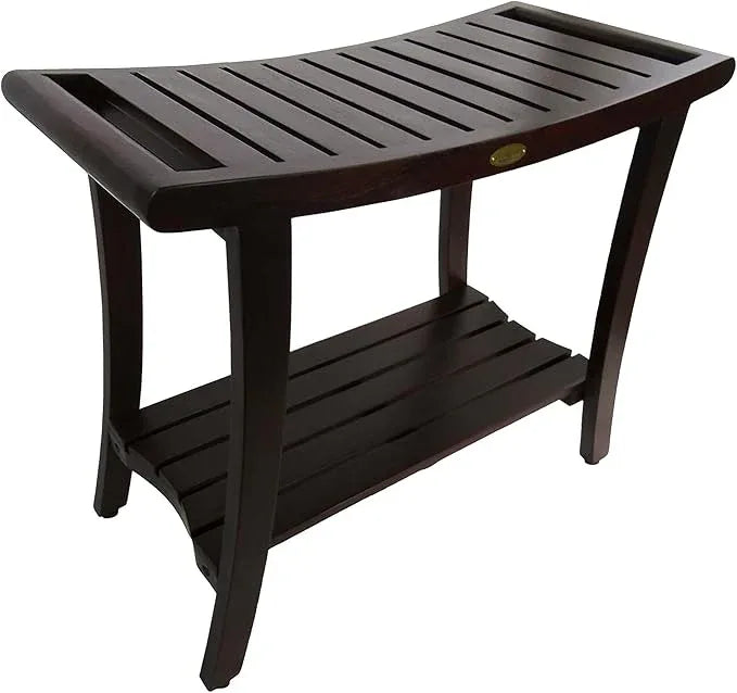 DecoTeak Harmony 30 Inch Extended Height Brown Waterproof Teak Wood Shower Bench | Provides Safety, Storage, and Organization for Bathroom Accessories - ModernBath