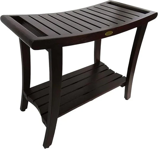 DecoTeak Harmony 30 Inch Extended Height Brown Waterproof Teak Wood Shower Bench | Provides Safety, Storage, and Organization for Bathroom Accessories - ModernBath