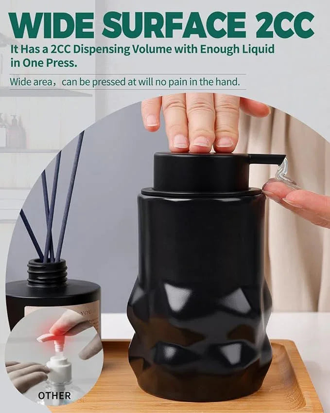 BosilunLife Hand Soap Dispenser - Foam Soap Dispenser Bathroom Ceramic Dish Liquid Soap Dispenser for Kitchen, Bathroom Countertop Soap Dispensers (Black-Liquid-Sculpt) - ModernBath