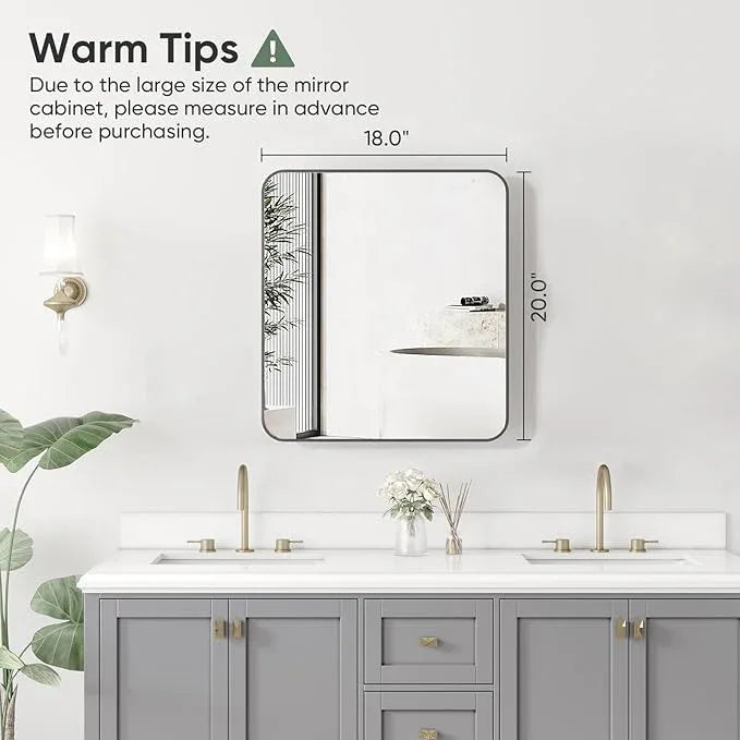 Rresyet 18 x 20 Bathroom Mirror Cabinet with Adjustable Shelves, Bathroom Mirror with Storage, Recessed or Wall Mounted Medicine Cabinet for Skin Products, Beauty Tools etc - ModernBath