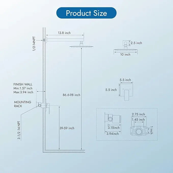 Cinwiny Shower Faucet Set,Shower Head and Handle Set with Valve,Single Handle,Wall Mount 10 Inch Showerhead for Modern Bathroom,Polished Chrome - ModernBath