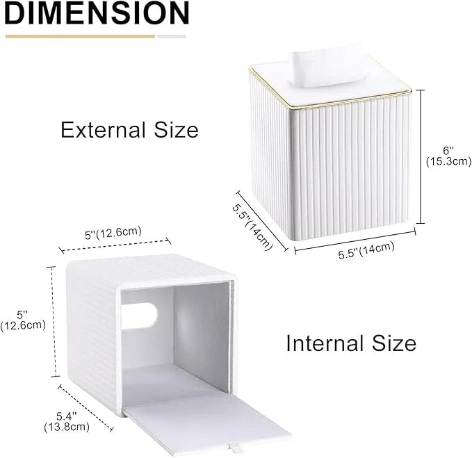 KINGFOM Tissue Box Cover, PU Leather Square Tissue Box Holder for Kleenexs with Magnetic Bottom Cover for Facial Tissues/Napkins, Office & Living Room Decor Box White - ModernBath