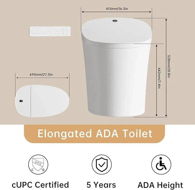 AQUATIZ Smart Toilet with Bidet Built-In - All-in-One Intelligent Toilet with Automatic Opening/Closing Lid, Heated Seat, Night Light & Backup Power, No Plumbing Renovation Required - ModernBath