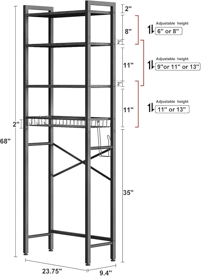 Over-The-Toilet Storage Rack, 4-Tier Bathroom Organizer Shelf Over Toilet with Adjustable Shelf and Basket, Freestanding Space Saver Bathroom Shelves Above Toilet for Room (Pure Black) - ModernBath