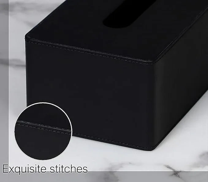 GOLRANLYE Tissue Box Cover Rectangular 9.8"(L) x 5.3"(W) x 4.3"(H) Refined Modern PU Leather Facial Tissue Dispenser Box Holder for Dresser Bathroom Decorative (Black) - ModernBath